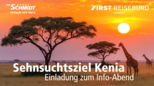 Wilde Giraffen in Kenia mit Bäumen und der Sonne